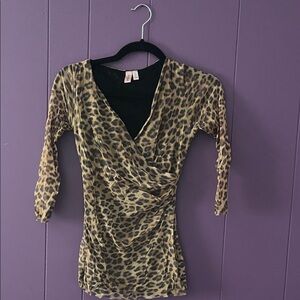 Sweet Pea Leopard Print V-Neck Blouse